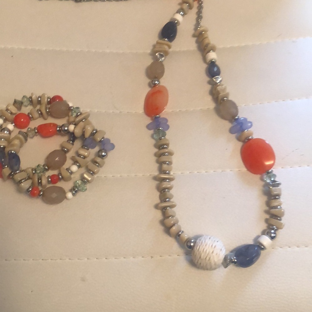 Vintage nautical looking long necklace and matching stretch bracelets